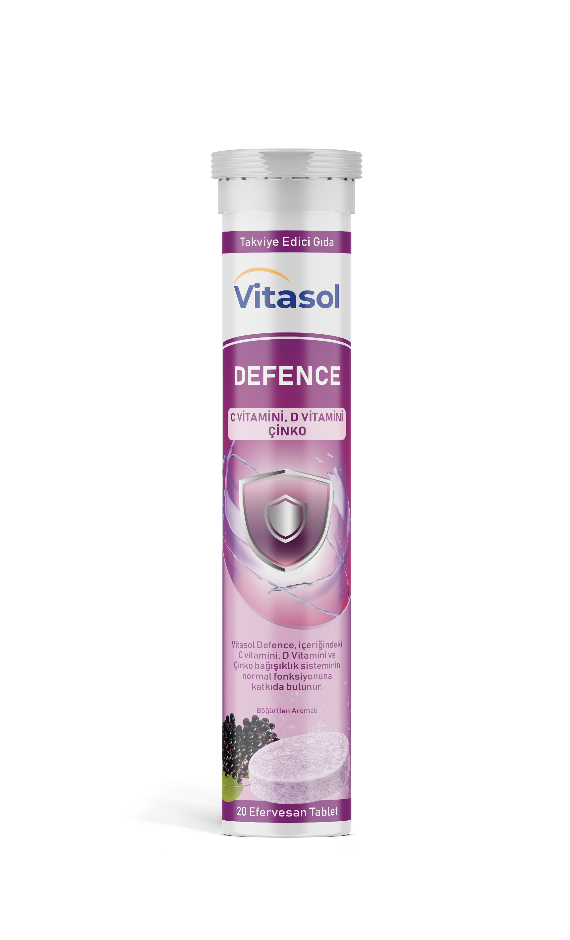 Vitasol Defence, böğürtlen aromalı 20 efervesan tablet