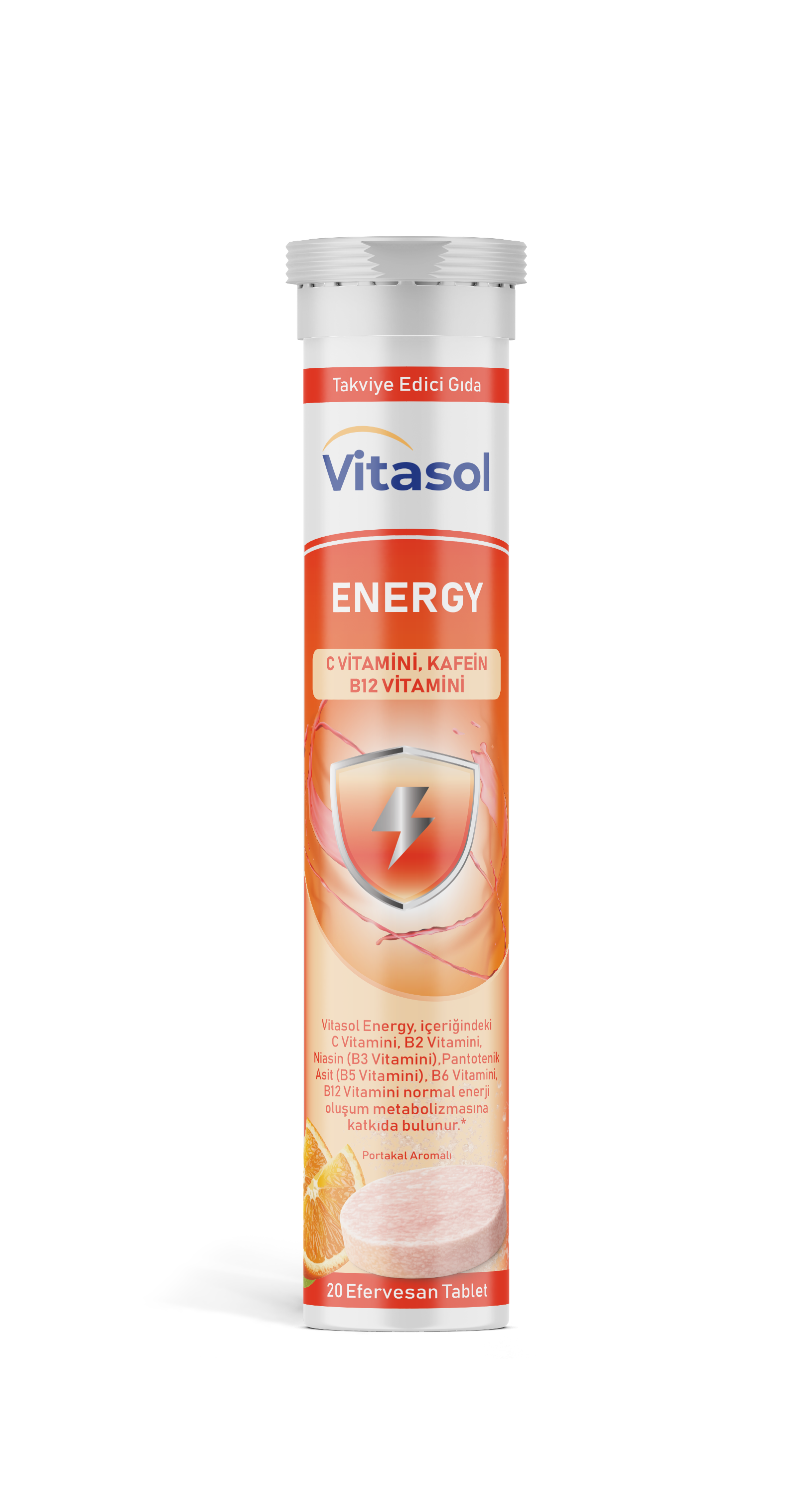 Vitasol Energy, portakal aromalı 20 efervesan tablet